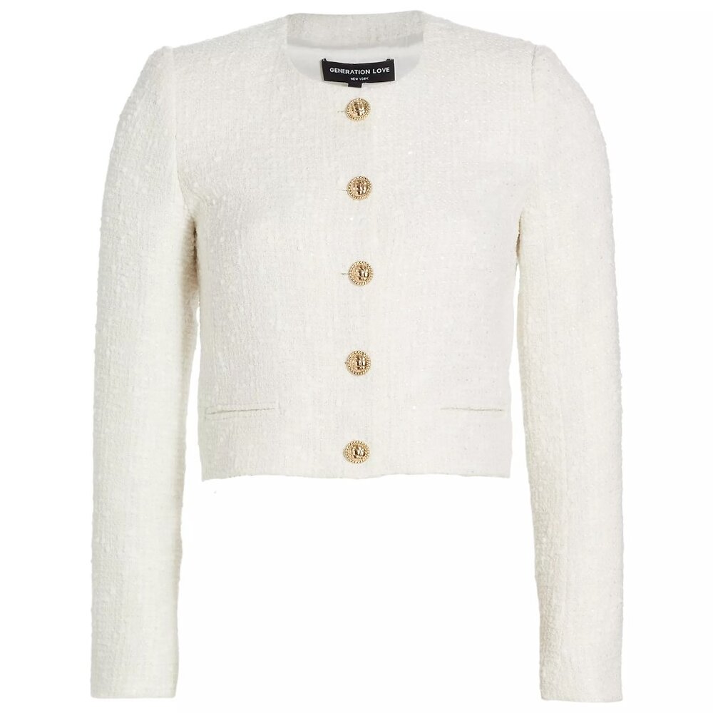 Generation Love Women's Yoonie Sequin Tweed Jacket Blazer White Size: S